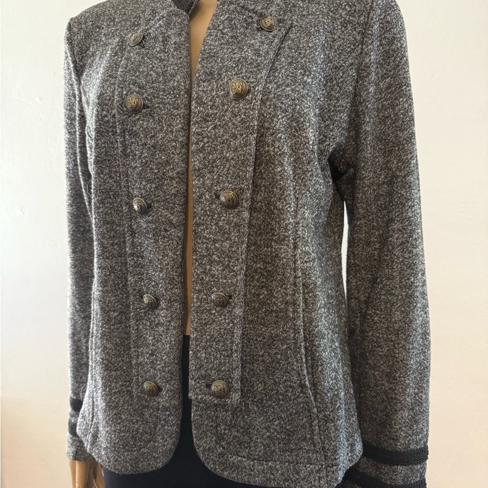 Tommy Hilfiger Military Style Jacket Tweed Black Gray Blazer Women’s Large - Picture 3 of 14